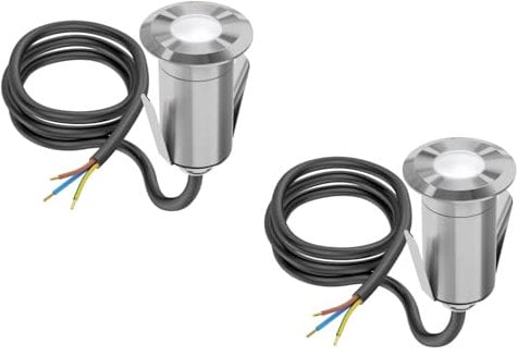 ledscom.de 2 Stück LED Bodeneinbauleuchte GLOX für außen, IP67, aluminium, rund, 35mm Ø, weiß, matt