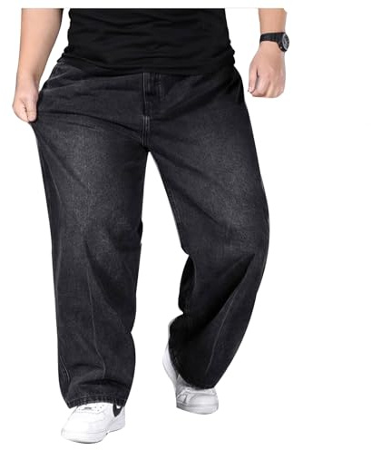 Übergröße Jeanshose - Herren Baggy Jeans Dehnbare Loose Fit-Jeans Hose Männer Hohe Taille Stretch Straight Jeans Hose Stonewashed Denim Lange Jeanshose Freizeithose Jogginghose Cargohosen