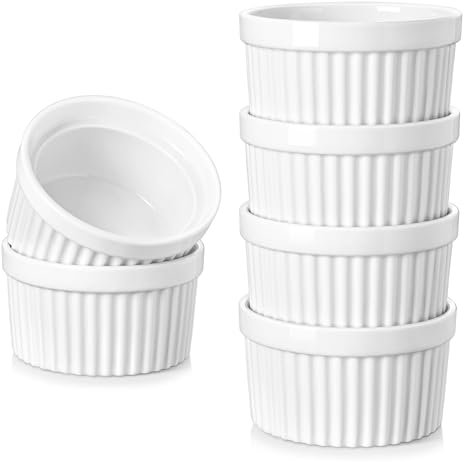 vancasso Ramequins Lot, 6 X 260 ML Ramequins et Moules à Soufflés en Porcelaine, Ramequin Creme Brulee pour Muffin et Gâteau, Ramequin Four à Crème, Sauce, Fruit, Ø10.1 CM - Blanc