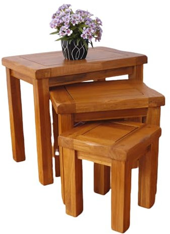 Kemtpase Nesting Table Solid OAK Nest of 3 Tables Wooden Side Nesting Wood End Coffee Lamp Table Rustic Sets