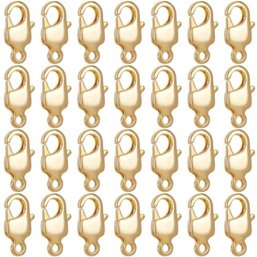Beebeecraft 1 Box 30 Karabinerverschlüssen 18 Karat Vergoldet Messing Karabinerverschluss Hakenverschluss Halsketten Schmuck Karabinerverschluss Für Die Herstellung von DIY Schmuck (13x7mm)