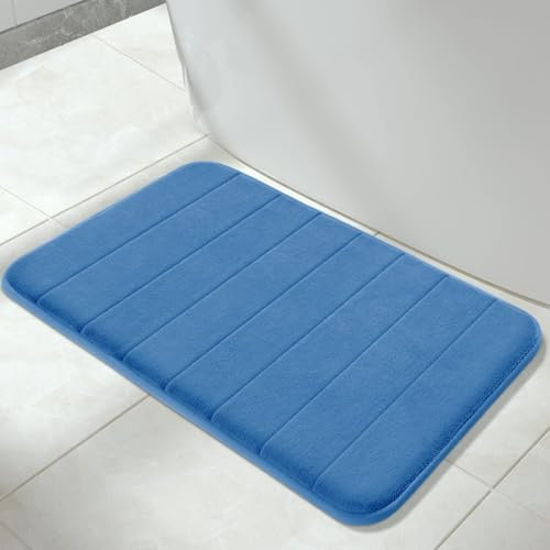 Yimobra Badematte rutschfest, 80 x 50 cm, Super Wasseraufnahme, Dick, Maschinenwaschbar, Leicht zu Trocknen Badezimmerteppich – Blau