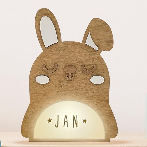 WONDEE Vintiun personalisiertes Geschenk für Babys zur Geburt, [4 Modelle] Lampe Nachtlicht für Babys und Kinder, personalisierbar, Kaninchen – Nachttischlampe für Schlafzimmer, LED, Dekoration für