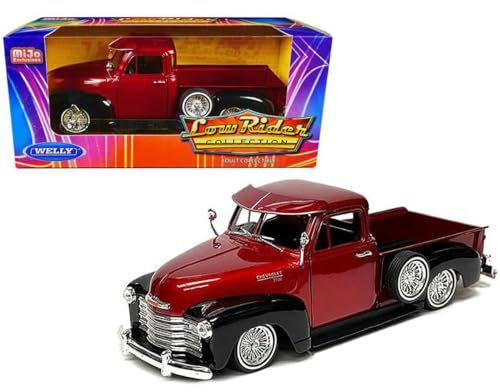 Welly 1953 Chevrolet 3100 Pickup Truck Lowrider rot metallic und schwarz zweifarbig Low Rider Collection 1/24 Druckguss Modellauto