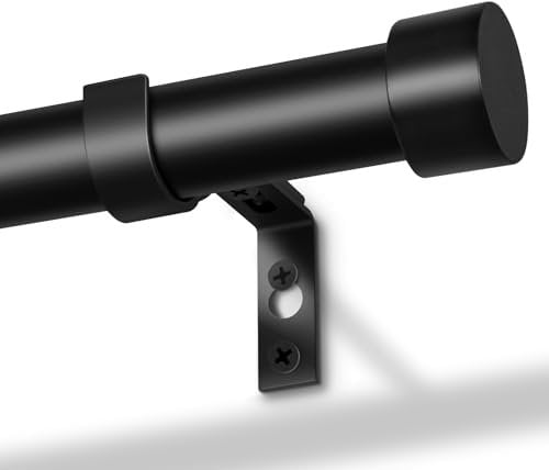 DEFYNEE Curtain Poles, 80 to 367 cm Matt Black Curtain Pole for Eyelet Curtains 25mm Diameter Long Curtain Rod Extendable with Bracket Decorative Curtain Pole for Bedroom, Living Room