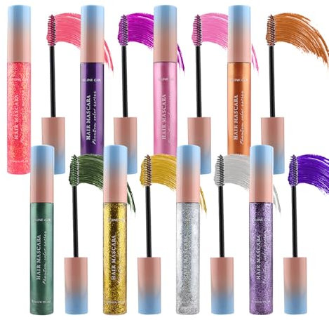 Set di Mascara Colorato, 8 Colori Mascara Colorati Arcobaleno mascara Blu Viola Bianco Impermeabile Lunga Durata a Prova di Sbavature, per Ciglia in Fibra 3D Volume Ciglia