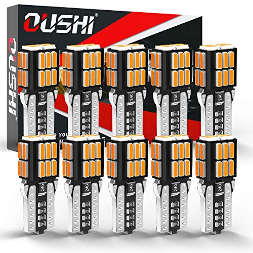 OUSHI W5W T10 LED Canbus Bombilla, 194 168 2825 12V 3000K Ámbar Amarillo El Interior Del Automóvil Cúpula Lateral Placa De Número Luz De Reserva De Estacionamiento (Paquete De 10)