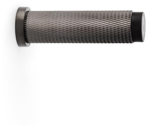 Rubber Tip Knurled Wall Mounted Doorstop - Dark Bronze 75mm Cylinder Rose Door