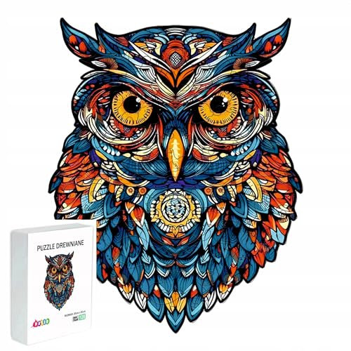 PASJO - Holzpuzzle Erwachsene mit Eulemotiv 128 Teile 25x20 cm - Geschenkidee für Kinder - Holz Puzzle Eule - Einzigartige Tierförmige Holz-Puzzle - Creative Jigsaw aus Holz für Erwachsene