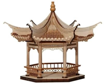 CROWEL Antike architektonische Ornamente for das Wohnzimmer, Hausdekor-Accessoires, sechseckige Pavillon-Ornamente aus Holz, durchscheinende Schnitztechnik