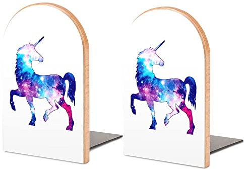 Serre-Livres Licorne Arc-en-Ciel, Galaxie, Impression décorative, Serre-Livres en Bois pour étagère, Paquet de 1 Paire