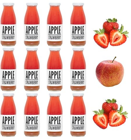 PRESSUICE Fresh Apple Juice not from concentrate - 12 bottles pack x 250 ml Fruit Juices NFC - Pressed Apple & Strawberry Drink - No added Sugar - Natural Sugar Free Press - Soft drinks
