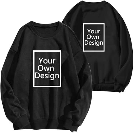 Personalised T Shirts for Women Solid Long Sleeve Tops Printed T Shirts Personalised Customisable T Shirt Print Your Own T Shirt Print Your Own Sweatshirt Black
