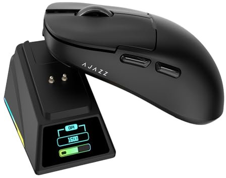 AJAZZ Souris de jeu sans fil Avec Station de Charge RVB, 88 g, légère et programmable, trimode, jusqu'à 26 DPI, 8000 Hz, Lecture Avec rétroéclairage RVB, idéale Pour PC, Mac