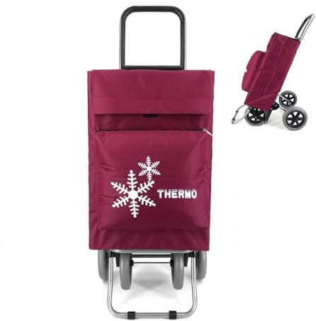 Carro de la Compra Plegable con Bolsa Térmica 4 Ruedas para Subir Escaleras, Carrito del Mercado, Bolsa Impermeable isotérmica de 44L litros. (Rojo)