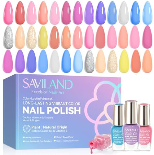 SAVILAND 20 Colors Quick Dry Nail Polish: Spring Summer Nail Polish Set Rich in Castor Oil Long Lasting Nail Varnish with Base Glossy & Matte Top Polish Coat Nail Art DIY Manicure Gift for Women Girls