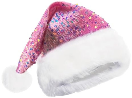 Vllold Pailletten-Nikolausmütze, glänzende Pailletten und Pompon, Weihnachtsmann-Kostümmütze, Pailletten-Nikolausmütze für Erwachsene, Happy New Year Pailletten-Nikolausmütze für Weihnachten,