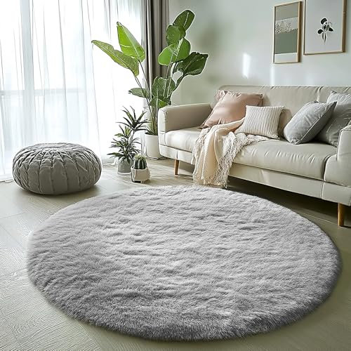 BSGIFT Teppich Rund 200 cm Durchmesser - Shaggy Teppich Hochflor Grau Flauschig rutschfest für Wohnzimmer Schlafzimmer Kinderzimmer - Modern Runder Langflor Wohnzimmerteppich Fellteppich Bettvorleger