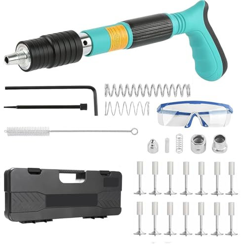 Cloueuse Rivet Gun avec 110 clous ronds, cloueuse electrique, pistolet à ongles portable, silencieux réglable, pistolet à ongles, pistolet à ongles, pistolet à ongles,cloueur beton (bleu)