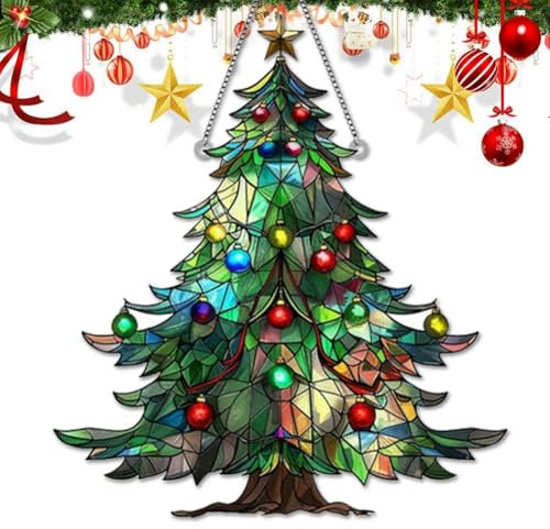 Weihnachtsbaum-Sonnenfänger, festliches, buntes Design, Acryl-Baum-Sonnenfänger, Weihnachts-Sonnenfänger, Buntglas für Fenster, Balkon