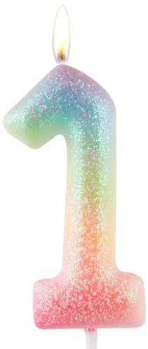 Zolunu Glitter Colorful 1st Birthday Candle, Birthday Number 1 Candle Cake Toppers for Girl Women, Glitter Colorful Themed Party Decorations Supplies Birthday Gifts