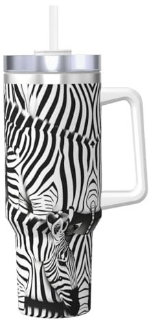 SDEGTHO Zebra - Bully de hielo de 40 onzas con mango y popote hecho de acero inoxidable, doble pared aislada con tapa
