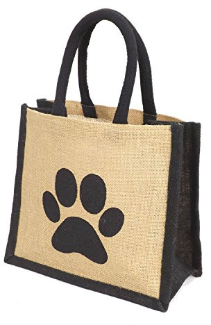 Jute Hessian Black Trim Dog Paw Lunch Gift Bag