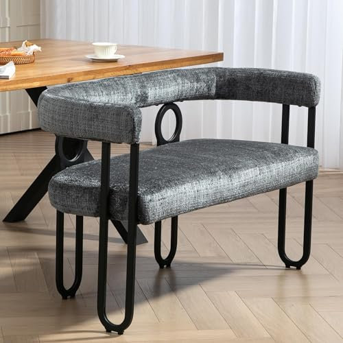 LIFEISLE Doppel-Paar-Sofa, Esszimmerstuhl für Breiter Sitz, Freizeitsofa mit abgerundete Rückenlehne, Flurhocker mit Metalrahmen für Wohnzimmer, Büro Schlafzimmer Grau