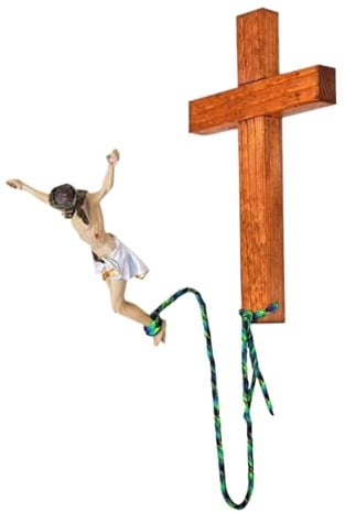 JIEBWCHA Bungee Jesus Kreuz, 21x18x5,5cm Springende Jesusstatuen, Wandkreuz Springende Jesus Dekoration, Harz Jesus Kruzifix, Jesus-Statue Für Zuhause, Kirche, Wohnzimmer, Arbeitszimmer