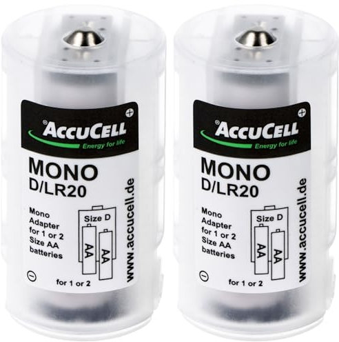 Universal Mono D Adapter im 2er Pack für 1 oder 2 Mignon, AA, LR6, FR6 Batterie oder Akku