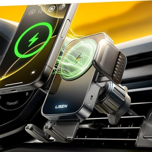 LISEN Handyhalterung Auto Mit Ladefunktion, ?15w Schnellaufladung? Induktive Ladestation Auto Android Wireless Car Charger, Kfz Ladegerät für Galaxy S25 S24 S23 S22 S21 S20 Ultra Schwarz