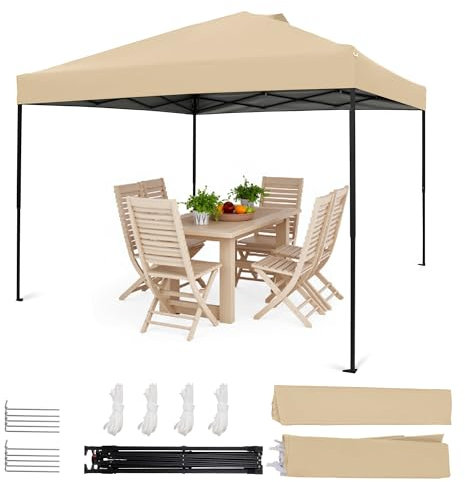 Homedemo Pop Up Pavillon 3x3, Faltpavillon 3x3 Wasserdicht Stabil Winterfest, UV-Schutz 50+ Faltbarer Pop up Pavillons, Höhenverstellbar partyzelt, Gartenpavillon für Party, Khaki