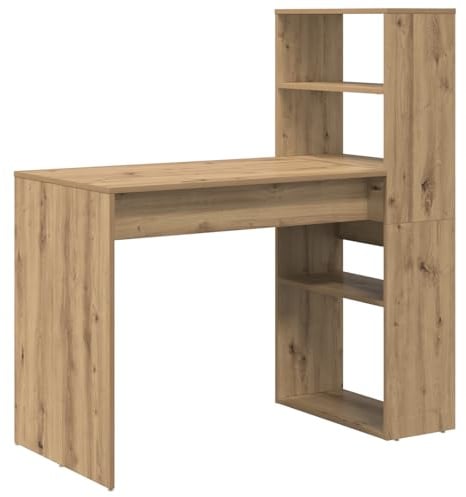 vidaXL Schreibtisch Artisan-Eiche Holzwerkstoff 113 x 54 x 120 cm | Stylischer und minimalistischer Look für trendige Räume, Genügend Optionen, um alles ordentlich und schick zu verstauen,