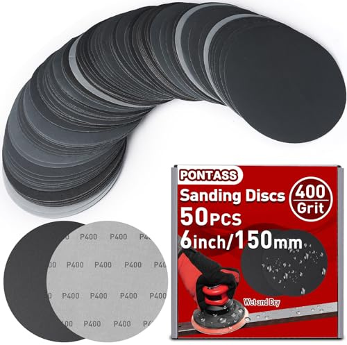 6 Inches Wet & Dry Sanding Discs 400 Grit Sandpaper, 50Pcs Hook & Loop Water Orbital Sander Pads Car Sanding Kit for Automotive Polishing, Wall, Wood, Metal Restoration, Glass & Ceramic Finishing