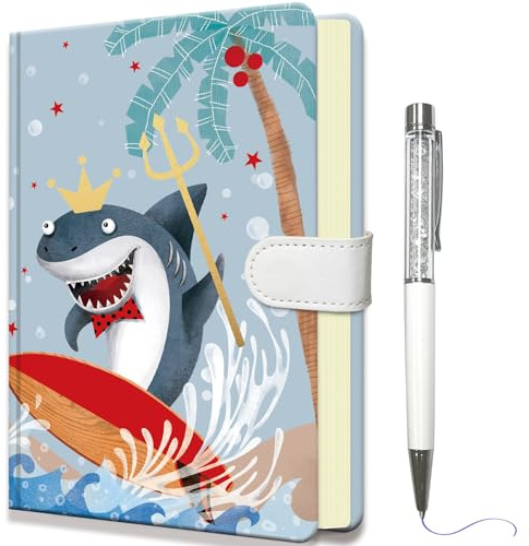 Kinder Notizbuch mit Stift, 19x13,5cm Klein Tagebuch Mädchen Geschenke | 192 Seiten Liniert Notizbücher Set Hardcover Notizblock mit Stift für Geburtstagsgeschenk Schul, Hai