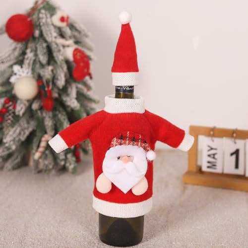 Christmas Wine Bottle Cover Santa Reindeer Knitted Decorations Festive Holiday Party Wine Protector Cozy Xmas Accessory (A, 25.00)