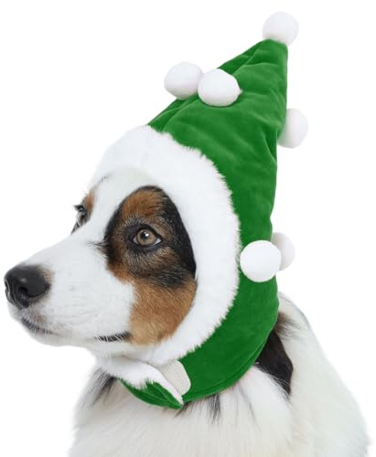 Kuoser Weihnachtsmütze für Hunde, Verstellbare Santa Hundemütze, Weihnachtskostüm für Kleine bis Große Hunde Festliche Weihnachtsoutfit für Feiern, Grün S