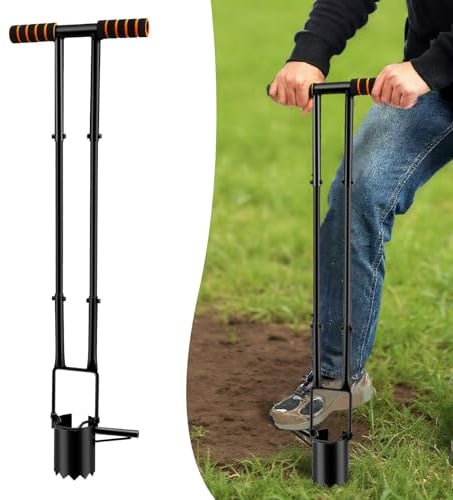 5 en 1 Griffe de Jardin avec Manche avec repose-pieds coulissant pour pousser facilement le sol, transplanter des fleurs,échantillonner de terre, transplanter, plantes à fleurs