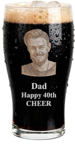 Personalised Pint Glass with Engraved Photo - 550ML Beer Glass, Birthday Gifts for Men