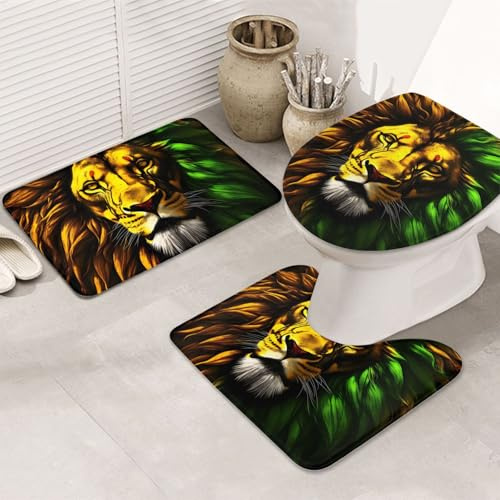 Jamaica Reggae Lion Badezimmerteppich Set 3 Teilig rutschfest Badezimmermatte Waschbar Badteppich Für Wc Toilett Innen