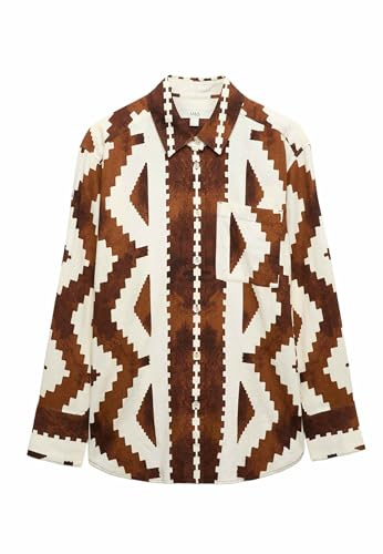 Marks & Spencer Donna Geometric Stampa Misto Lino con Colletto Camicia – vestibilità Regolare