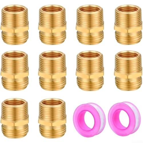 Lot de 10 connecteurs de tuyau d'arrosage en laiton 3 4 W mâles vers 1 2 NPT femelle et 3 4 NPT mâle pour raccord de tuyau de plomberie à usage professionnel Finition dorée