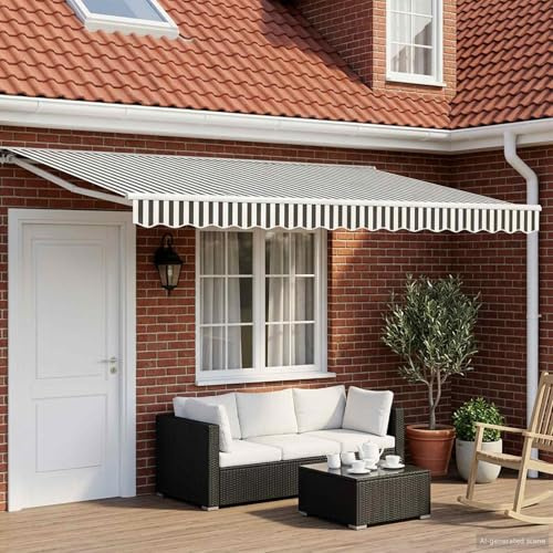 Tenda da sole elettrica estensibile antracite e bianco, 4 x 3 m, con telecomando e manovella, montaggio a parete, poliestere con rivestimento in PU, acciaio verniciato a polvere