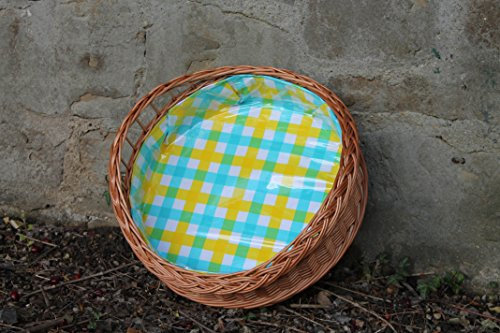 'BandejaRedondo 38 cm de Mimbre con Forro Verde Amarillo