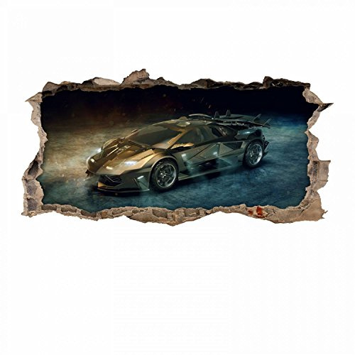 104 Wandtattoo Sportwagen schwarz gold - Loch in der Wand - cooles Wandbild für das Kinderzimmer - Wanddeko Sticker Aufkleber Rennwagen - Größe 1500 x 750 mm