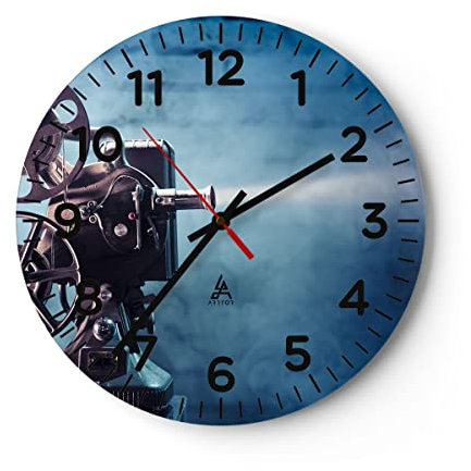 Modern Wanduhr Film projektor gedächtnis Geschichte 30x30cm Rund Klein Wand Uhr Glas Analog Zimmeruhren Küche Büro Wohnzimmer Glasuhr Wall Clock Dekoration Design Küchenuhr C4AR30x30-2671