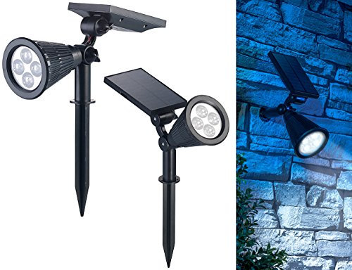 Luminea Solarspot: 2er-Set Solar-LED-Garten-Spots mit Erdspieß, 200 Lumen, 1,5 Watt, IP44 (Gartenspots Solar, Solarspot Garten, Außenbeleuchtung)