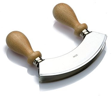 Tredoni 15cm Mezzaluna Knife Chopper Slicer Cutter, Double Moon Round Hachoir -Italian Stainless Steel