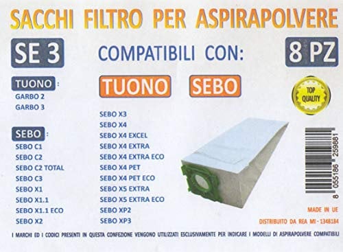 MFSE3 CONF 8PZ Sacchi SEBO Tuono Compatibile con I Modelli INDICATI nella Foto
