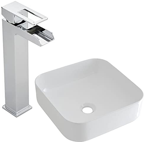 Milano Rivington Countertop Bathroom Basin Sink High Rise Waterfall Mixer Tap - 400mm x 400mm